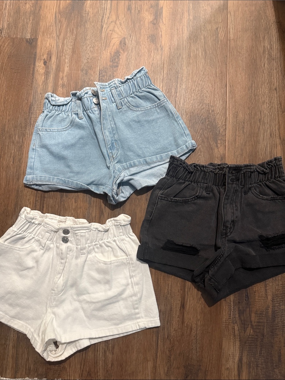 Forever 21 Paperbag High-Waist Jean Shorts Trio - Light Blue, White & Black